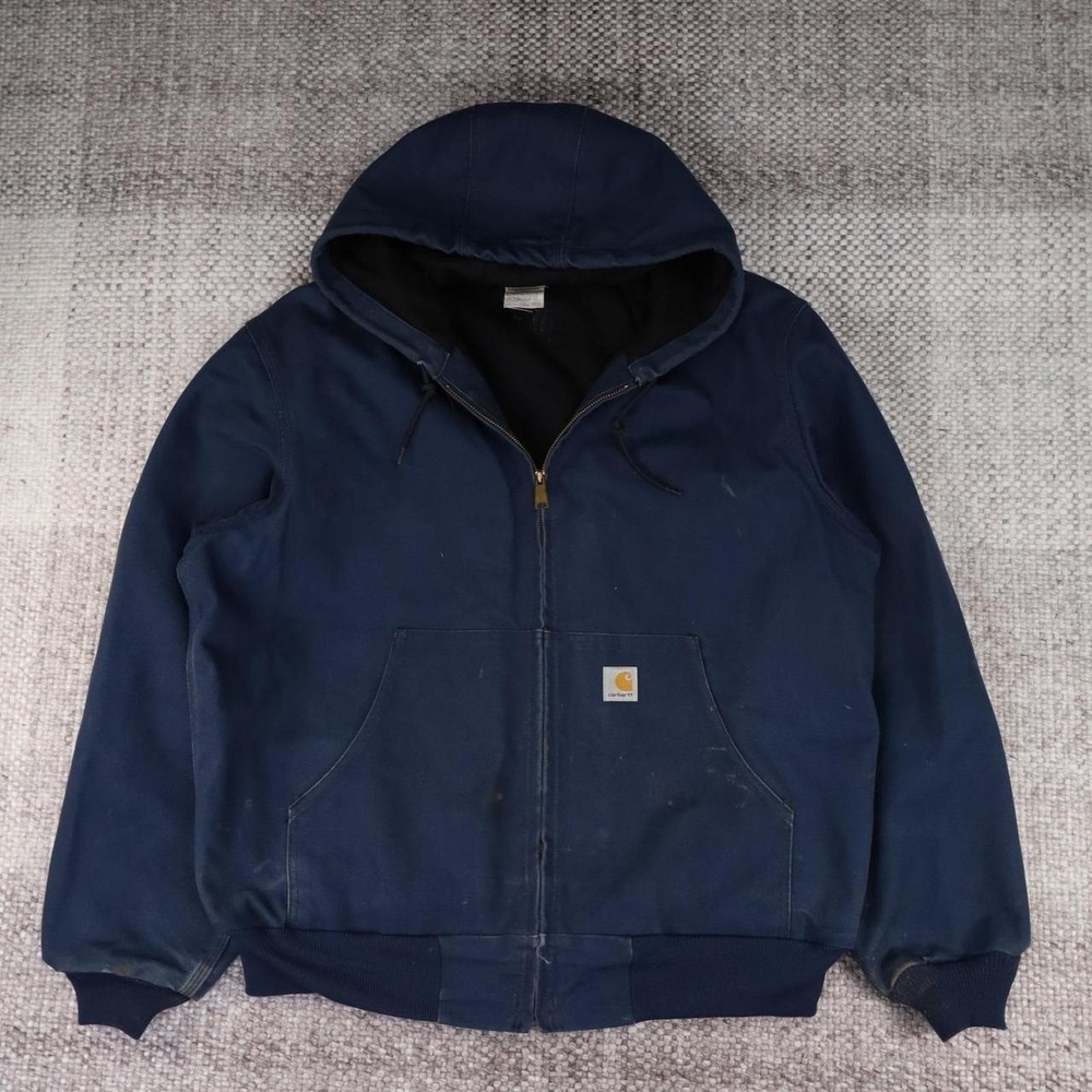 Carhartt Navy Blue Duck Canvas Thermal Lined Active Jacket Hooded J131 XL Mens